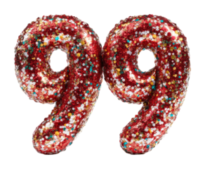 Celebrating 99 years of glittery fun at a colorful party joyful atmosphere view isolated on transparent background