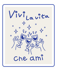 Sketch poster on a light background, linear doodle style, celebration of life, with a text slogan, cover design, packaging design, simple, flat, light and fun banner