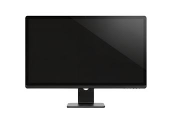 Sleek modern black computer monitor display for professional office work and digital presentations with clean design and transparent background