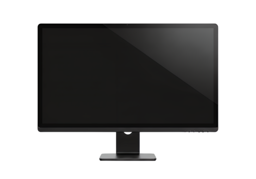 Sleek modern black computer monitor display for professional office work and digital presentations with clean design and transparent background