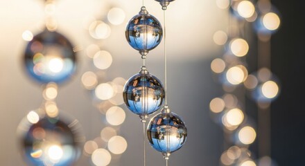 Reflective Glass Orbs Suspended, Bokeh Backlights for Serene Ambiance and Elegant D?cor Accents