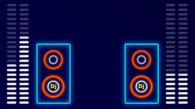 Tall Speaker Setup Concept, With Animated Vertical Bar Visualizer, Creating a Cohesive Sound-Reactive Environment for DJ Loops or Audio Tracks.4k video motion graphic animation