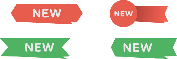 Red and Green New Tags in Various Shapes for Shop Promotions Isolated on White.eps