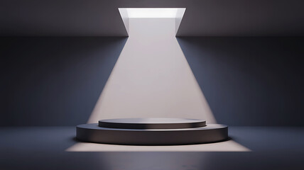 Empty stage spotlight with circular platform and dramatic lighting