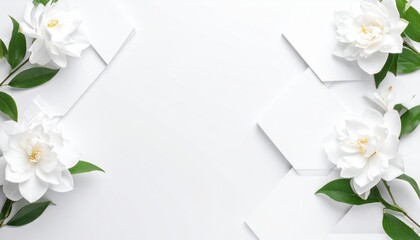 Floral arrangement display white flowers decorative design minimalist environment top view aesthetic concept