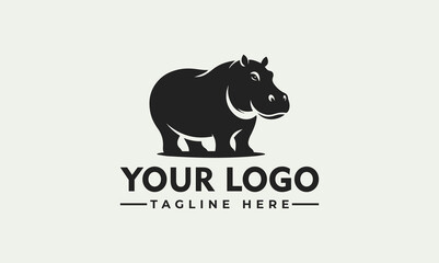 Simple black silhouette logo design of a hippopotamus, featuring a bold shape and clean lines, with space for company name and tagline.