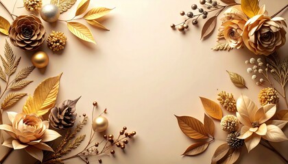 Elegant floral frame decoration for events home and parties with gold accents warm environment aesthetic viewpoint floral concept for celebrations