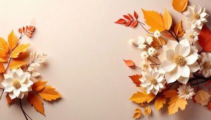 Autumn floral arrangement studio digital artwork minimalist close-up paper craft design