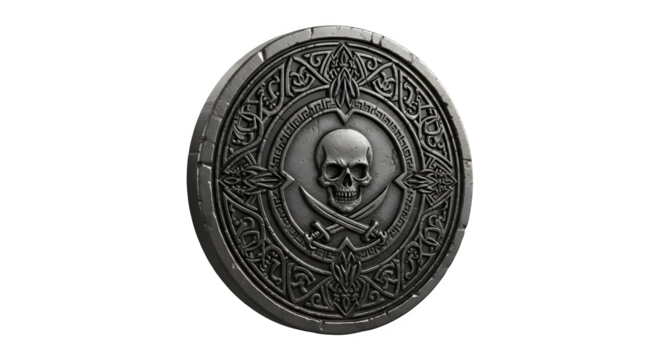 Decorative shield with skull and crossed swords design    .ai generative, transparent background, white background. isolated on white background, png, jpeg, jpg.