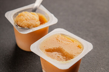 Apple puree natural product sweet dessert fresh delicious gourmet food background on the table rustic food top view copy space keto and paleo diet vegetarian and vegan food