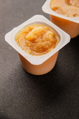 Apple puree natural product sweet dessert fresh delicious gourmet food background on the table rustic food top view copy space keto and paleo diet vegetarian and vegan food