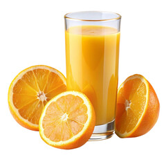 Refreshing glass of orange juice with slices showing vibrant citrus flavor and natural energy
