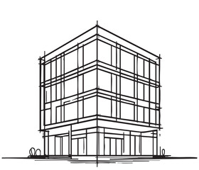 Illustration abstract modern urban building out-line sketch. black and white drawing