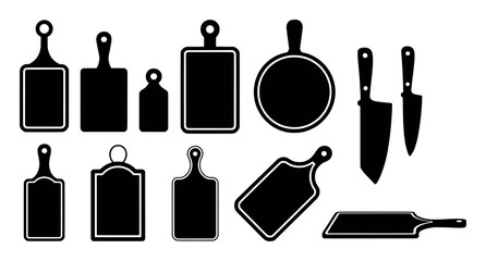 Black cutting boards and knives set graphic design kitchen utensil