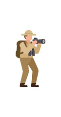 Illustration Vector SVG of a Photographer with Camera and Binoculars in Flat Design with Beige Colors