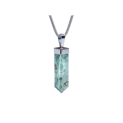Elegant Teal Crystal Point Pendant Necklace on Silver Chain