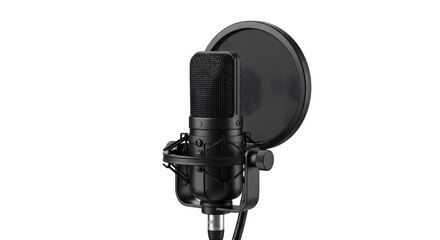 A black studio microphone with a pop filter on black    .ai generative, transparent background, white background. isolated on white background, png, jpeg, jpg.