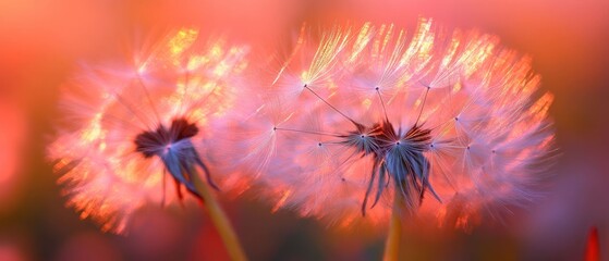 Sunset Dandelions: A Symphony of Orange and White