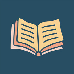 Doodle open book icon hand drawn in a modern minimalistic style and colored on dark background. Vector illustration
