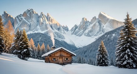 Fototapeta premium 3d icon of a cozy cabin nestled in a snowy mountain landscape during the winter season transparent background