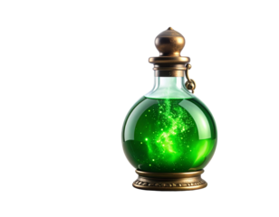 "Mystic Alchemy Potion Flask with Glowing Green Liquid – Isolated PNG"