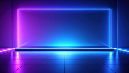 Obraz premium Dynamic neon light display studio space graphic design modern environment wide-angle view digital art concepts for creative projects
