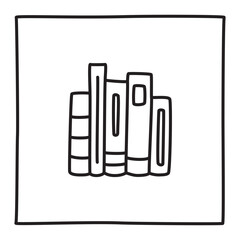 Doodle book shelf icon hand drawn with thin line in minimalistic style. Vector illustration isolated on white background