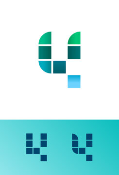 Mosaic number 4, pixeled numeral four made tile style, vector illustration 10eps
