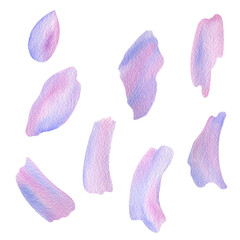 Watercolor brush strokes set in pink and purple isolated on transparent bacground for branding, Instagram highlights, design accents, baby shower, children decor