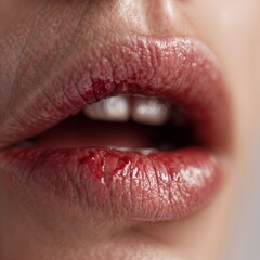 Fototapeta premium Closeup of glossy red lips slightly parted