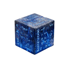 Glowing Blue Rune-Inscribed Stone Cube - Mystical 3D Render