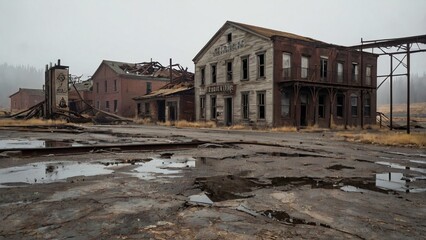 Obraz premium Abandoned Old West Mining Town in the Fog
