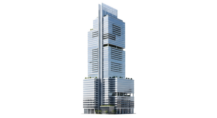 A tall skyscraper with a unique design against black    .ai generative, transparent background, white background. isolated on white background, png, jpeg, jpg.