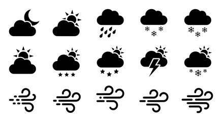 Obraz premium Weather forecast symbols cloud moon sun rain snow lightning wind vector