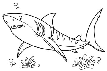 coloring page line art the bull shark fish black vector