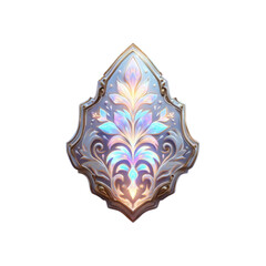 Ornate Iridescent Floral Shield  Digital 3D Render of Elegant Fantasy Emblem