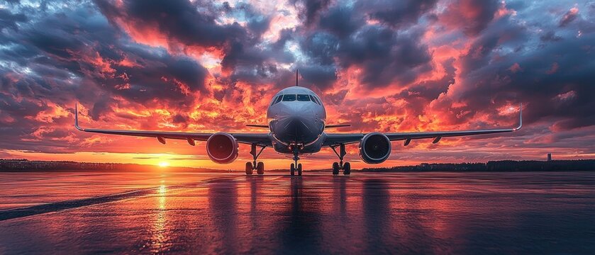 Majestic Airplane at Sunset: A Breathtaking View of Aviation and Nature