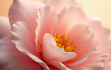 Ultra detailed macro of a camellia petal in rose beige tones, visible cellular texture under side lighting.