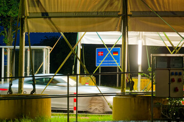 The border crossing between Denmark and Germany in Padborg with view from german side at evening...