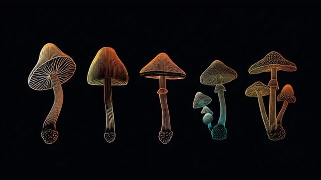 Vector Illustration of Trippy Dancing Mushrooms