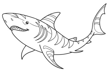 coloring page line art the tiger shark fish black vector