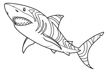 coloring page line art the tiger shark fish black vector