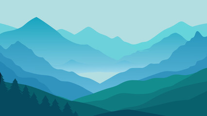 Fototapeta premium Peaceful Mountain Valley with Layered Hills and Gentle Mist