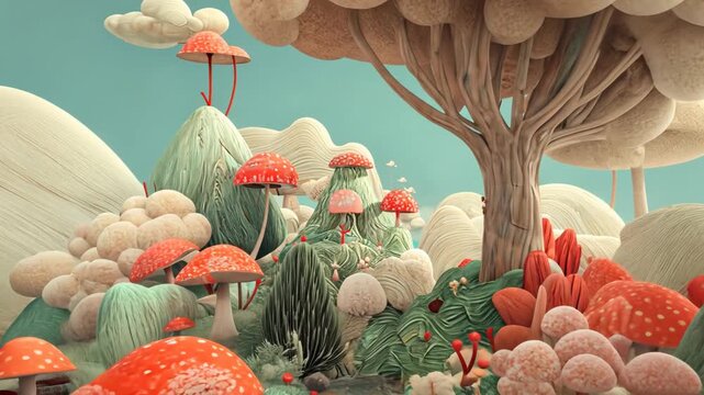 Autumn Forest Mushroom Illustration Fresh Vegetables and Flowers in Nature