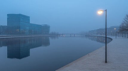 Fototapeta premium Misty Morning Reflection in City Canal