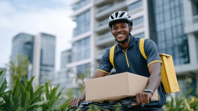 Urban bicycle food delivery freelancer in sporty attire, expertly navigating the gig economy's multitasking demands.