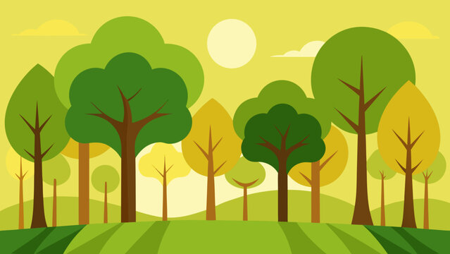 Vibrant sunlit grove with beautifully overlapping deciduous trees