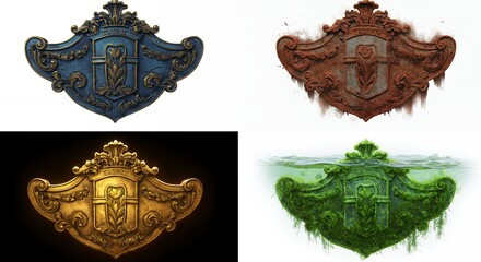 Ornate decorative shields with intricate patterns