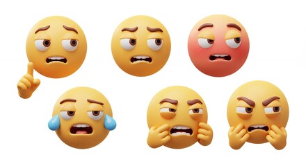 Naklejka premium Variety of cartoon emoji faces showing different emotions