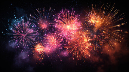 Fireworks bursting with color and flames, celebration at night